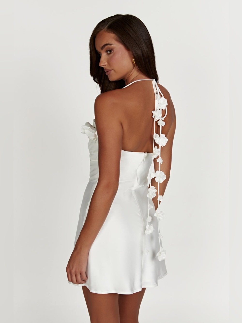 Meshki Otillie Bridal Rose Halter Mini Dress - White - Size XXL - Rose Floral